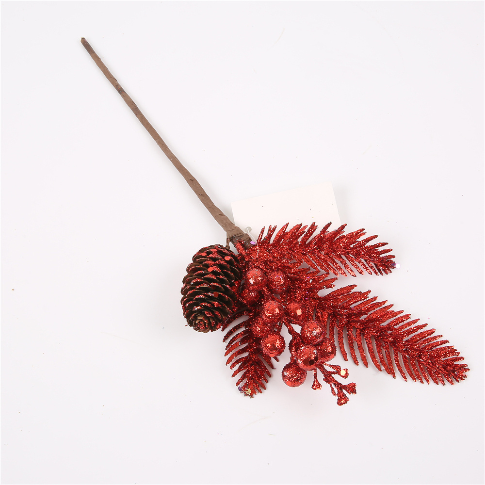 Christmas single stem leaves Glitter Gold plastic pine needle spray snow effect Artificial Christmas tree decoration ornament