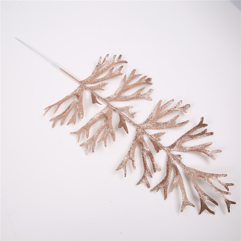 Christmas Artificial Plant branches faux Glitter Golden Elk horn Leaves Christmas Tree Flower arrangement decor