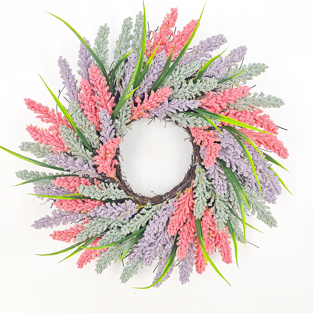 Plastic Purple Leaf 45cm Artificial Flower Paper Handmade Lavender Garland For Front Door Wall Window Party Wedding