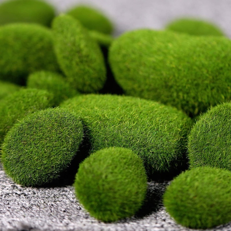 Artificial Moss Rocks Decorative Faux Green Moss Covered Stones