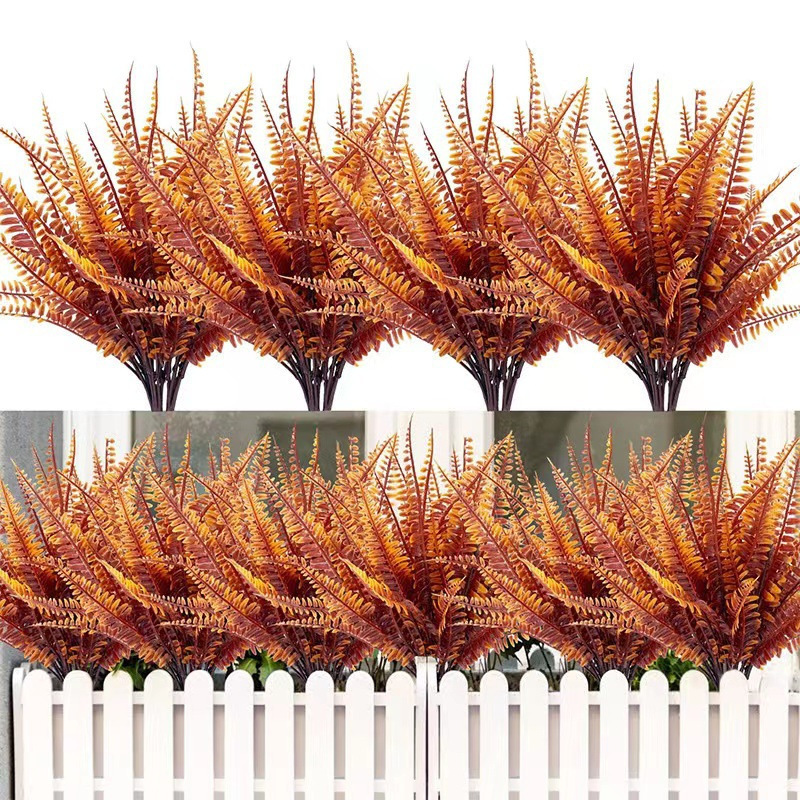 SEASON Autumn Faux Plants 7 Forks Persian Fern Bush Artificial Plants for Indoor Outdoor Decor Plastic Artificial Plant Grass