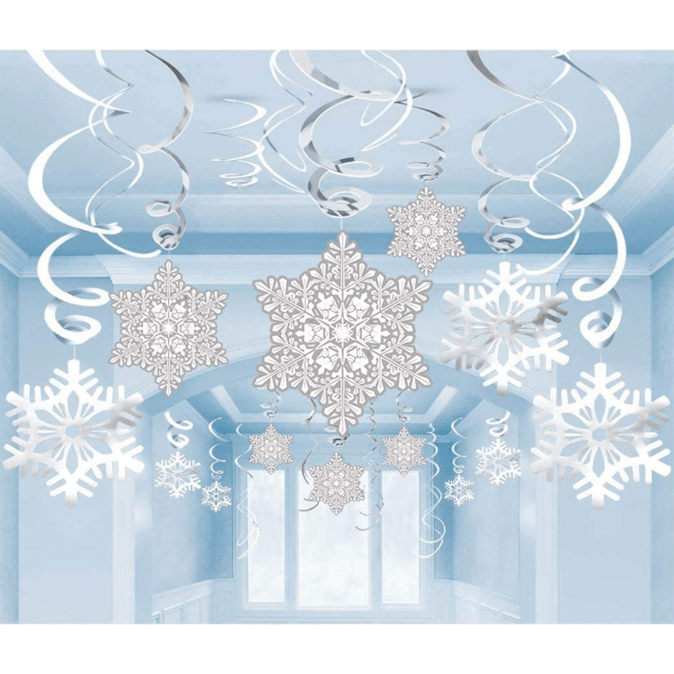 30PCS Christmas Decoration Supplies Santa Snowflake Hanging Swirl Ornaments Winter Party Wonderland Xmas Holiday Supplies