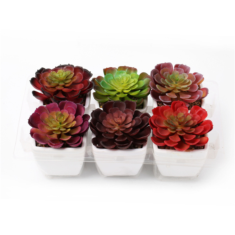 Gardening Supplies Bonsai Potted Plants Customized 6 Colors Mixed 9 Cm High Pvc Material Mini Artificial Succulents