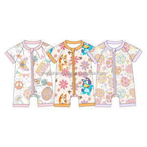 New design Easter Day Style Cartoon Pattern Print Milk Silk Fabric Newborn Onesie Infant Short Sleeves Baby Girls Rompers