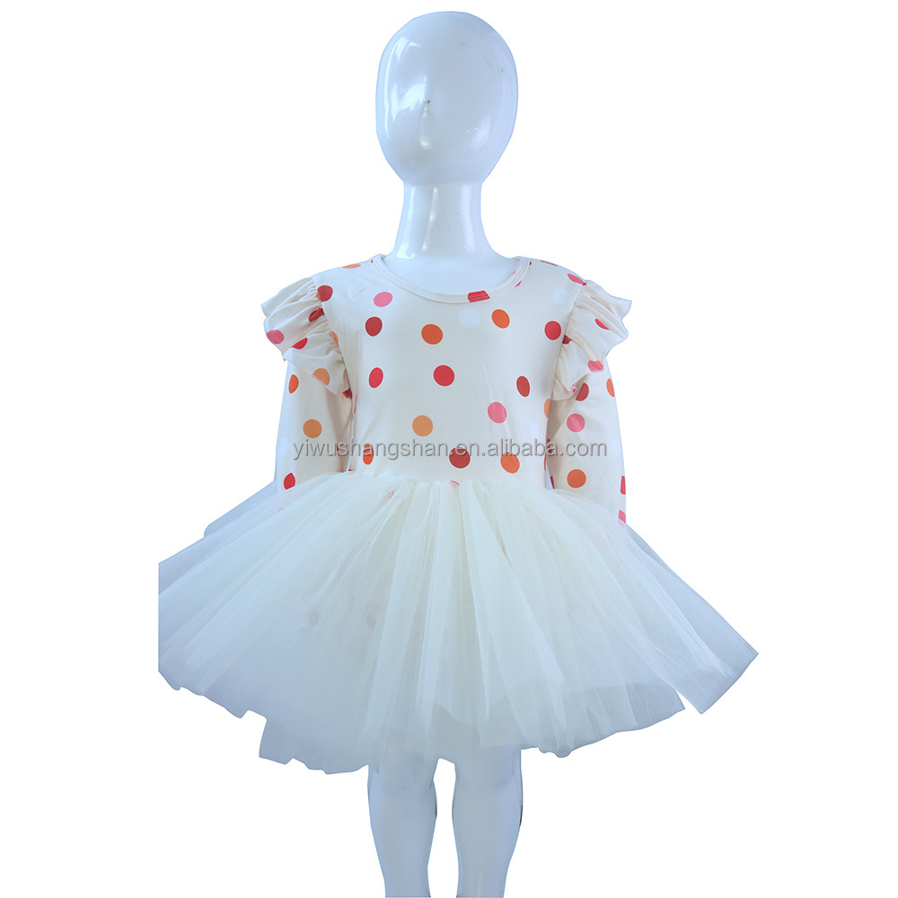 New Arrival Baby Girls Long Sleeve Tutu Dress Custom Cherry Printed Kids Puff Mesh Rompers