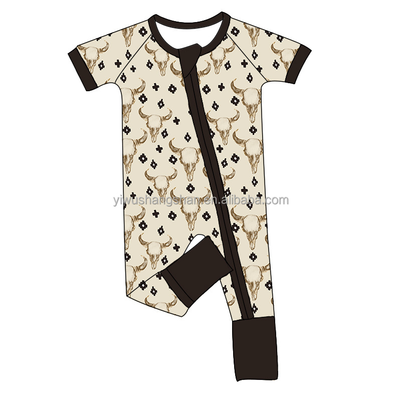 Wholesale Toddler Baby Short Sleeve Sleepers Zipper Style Newborn Summer Bamboo Pajamas Rompers