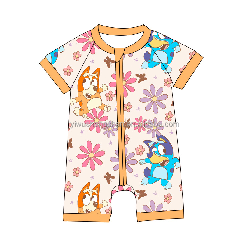 New design Easter Day Style Cartoon Pattern Print Milk Silk Fabric Newborn Onesie Infant Short Sleeves Baby Girls Rompers