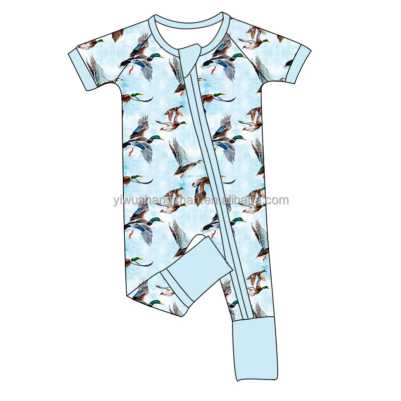 Wholesale Toddler Baby Short Sleeve Sleepers Zipper Style Newborn Summer Bamboo Pajamas Rompers