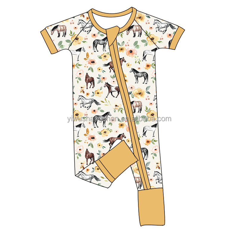 Wholesale Toddler Baby Short Sleeve Sleepers Zipper Style Newborn Summer Bamboo Pajamas Rompers