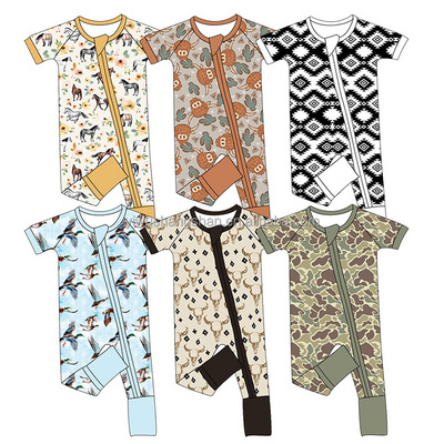 Wholesale Toddler Baby Short Sleeve Sleepers Zipper Style Newborn Summer Bamboo Pajamas Rompers