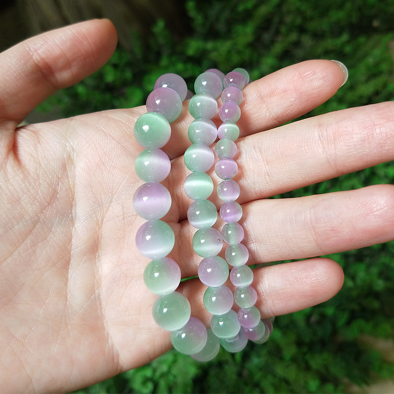 Fashionable Natural Cat Eye Stone Beads Bracelet Handmade Healing Multi Color Cat's Eye Opal Stone Wristband Bracelets