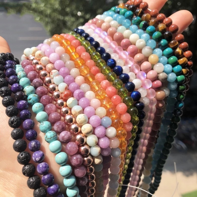 natural gemstone beads 4 6 8 10mm Agate Tiger Eye Amethyst Turquoise Quartz Natural Stone Beads for DIY Bracelet Necklace