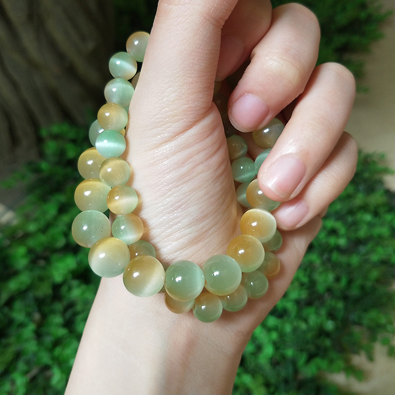 Fashionable Natural Cat Eye Stone Beads Bracelet Handmade Healing Multi Color Cat's Eye Opal Stone Wristband Bracelets