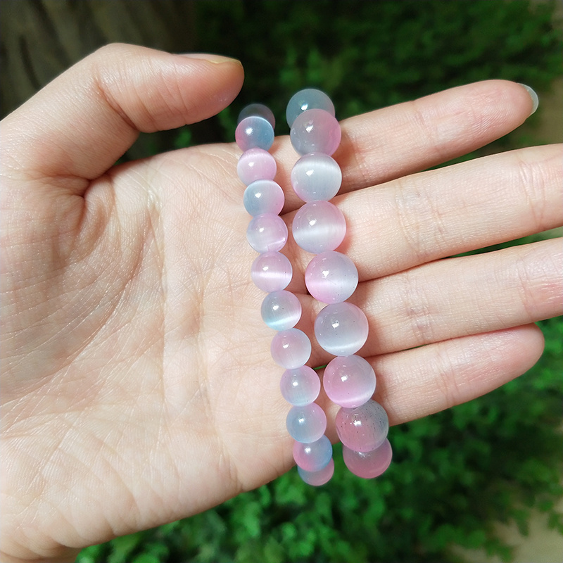 Fashionable Natural Cat Eye Stone Beads Bracelet Handmade Healing Multi Color Cat's Eye Opal Stone Wristband Bracelets