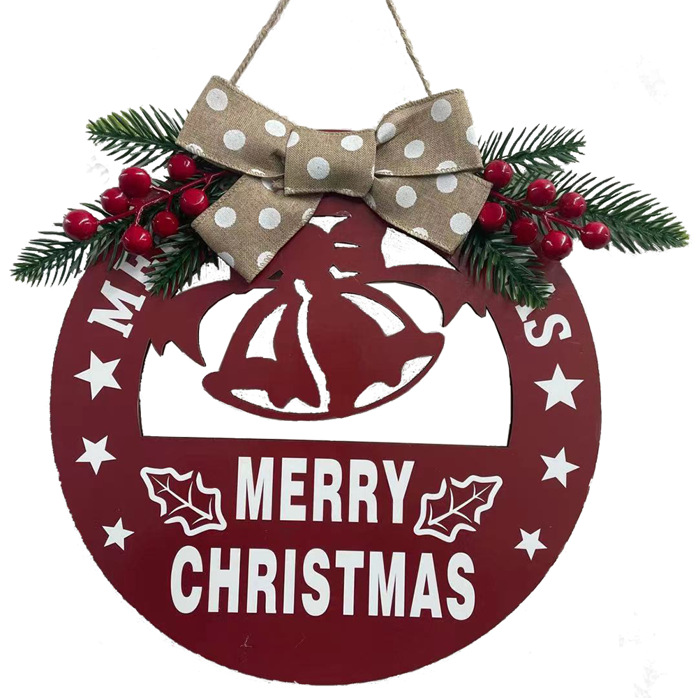 Party Pendant Christmas Hanging Sign Wooden Pendant with Red Berries Bow-knot Design Christmas Party Prop