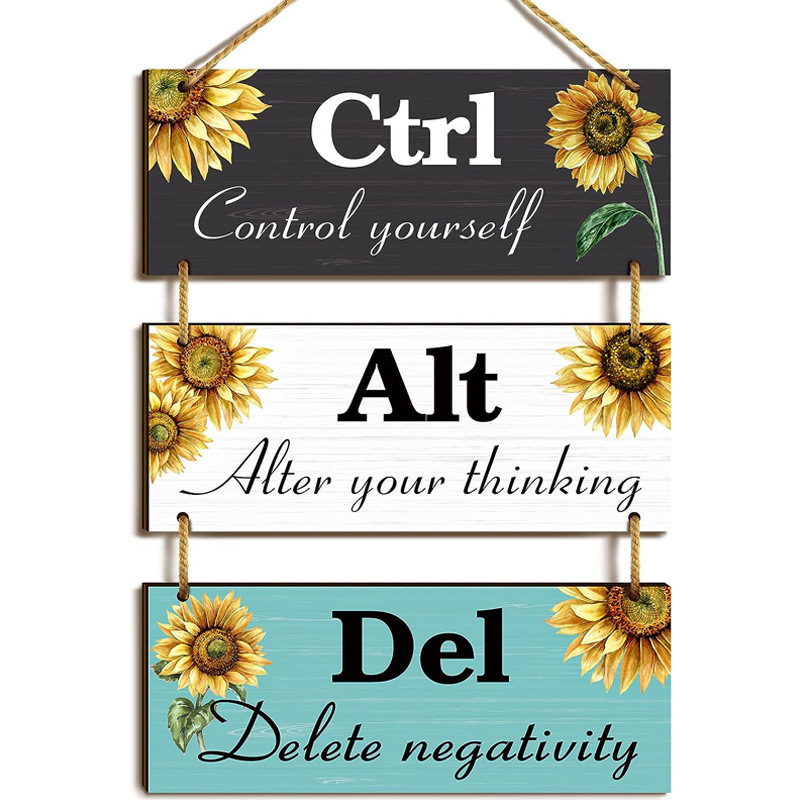 Sunflower Inspirational Wooden Sign Office Wall Decor Ctrl+Alt+Del Wooden Hanging Sign