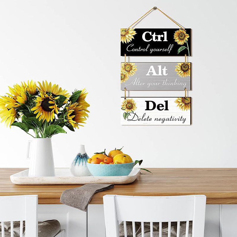 Sunflower Inspirational Wooden Sign Office Wall Decor Ctrl+Alt+Del Wooden Hanging Sign