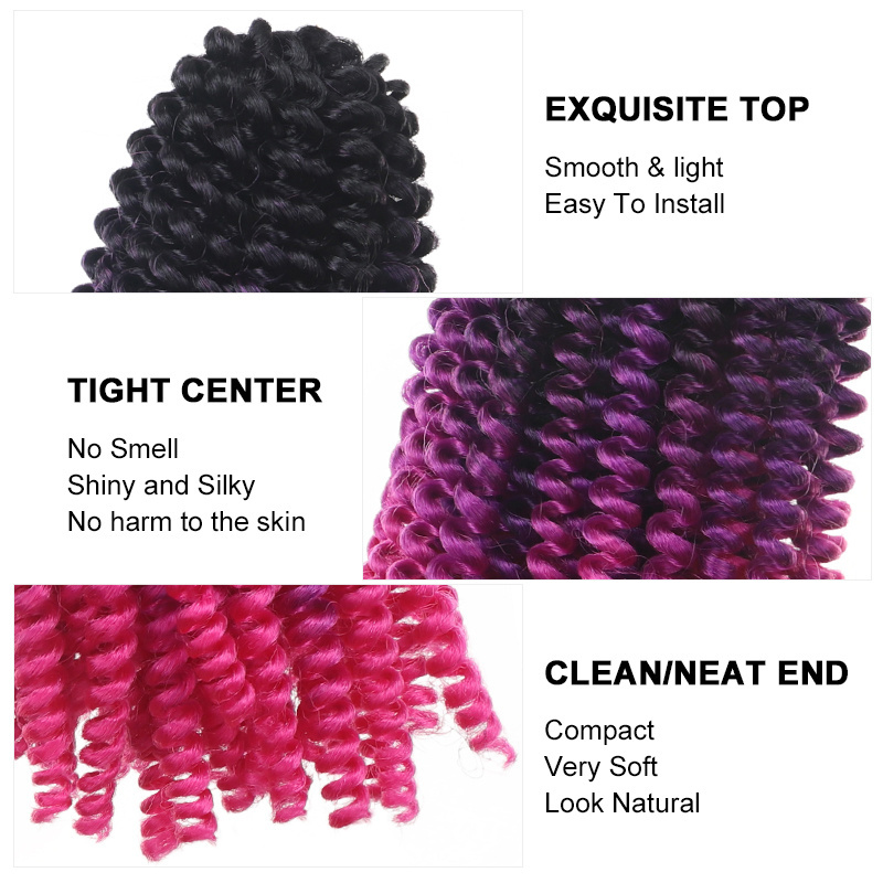 8 Inch Crochet Braid Synthetic Curly Hair Extensions Spring Twist Hair Ombre Jumbo Braiding Nubian Twist Hair Wholesale