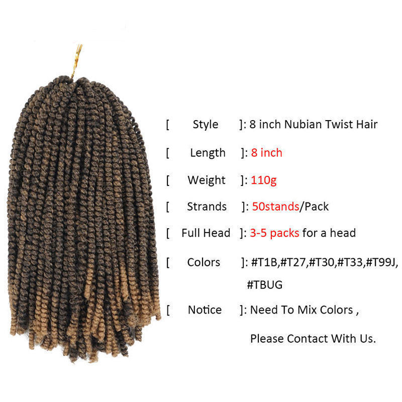 Wholesale Synthetic Spring Curl Crochet Braids 8 Inch Nubian Hair Products Kenya 12 Inches Spring Twist Braiding Hair