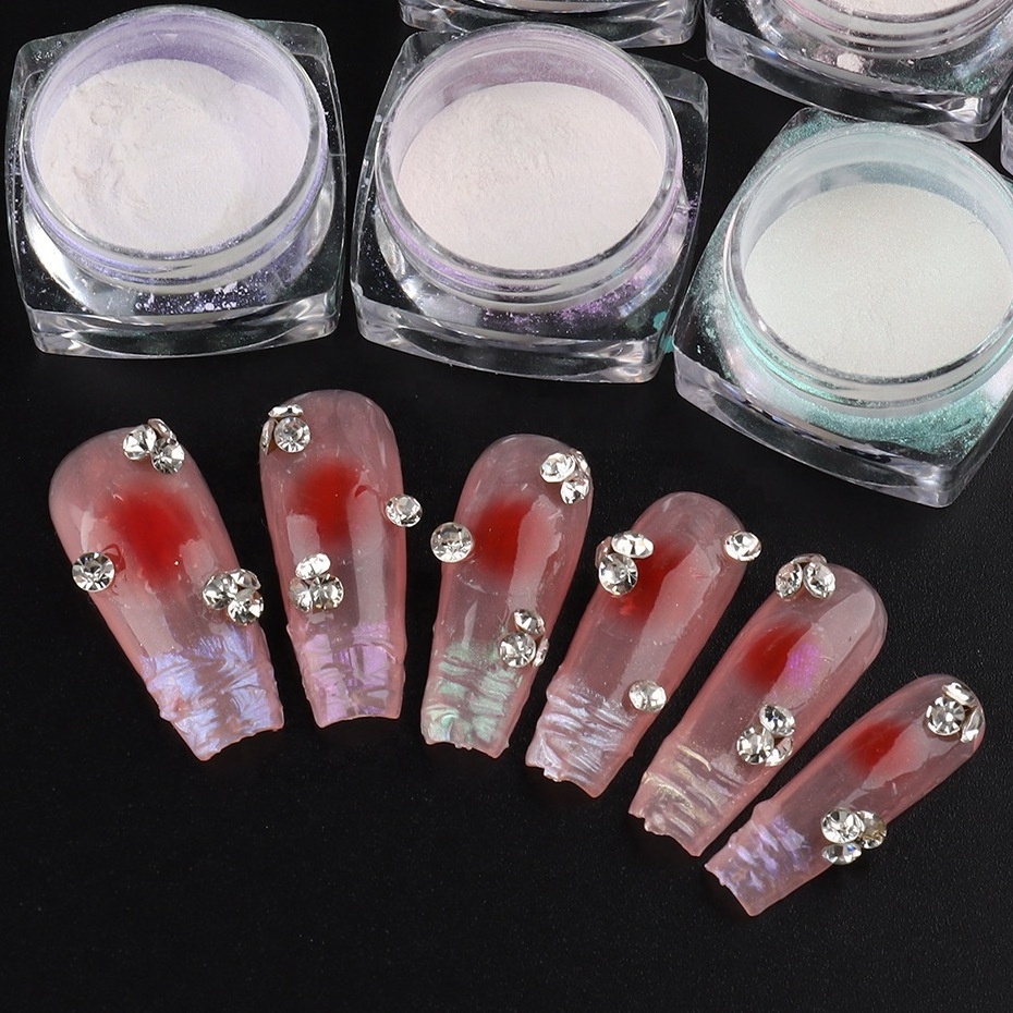 Best Sale Mirror Nail Powder Pigment White Pearl Acrylic Powder Glitter Aurora Chrome Nail Powder