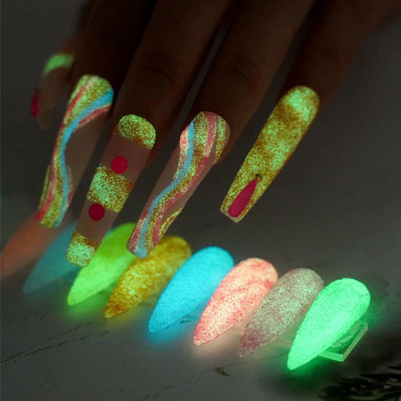 12 colors Glow in the dark acrylic nail powder private label nail glitter powder