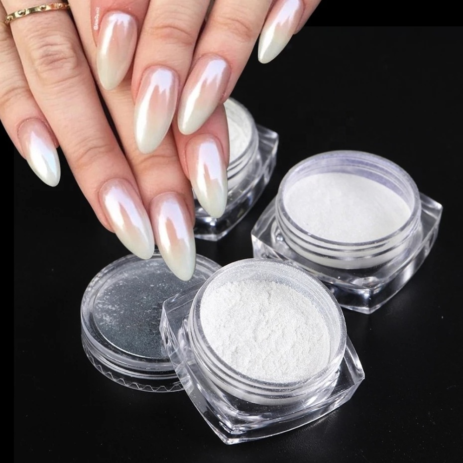 Best Sale Mirror Nail Powder Pigment White Pearl Acrylic Powder Glitter Aurora Chrome Nail Powder