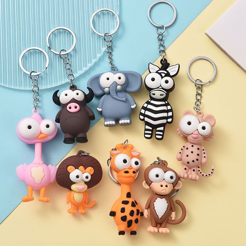 Creative Funny Animal Keychain Cute Monkey Elephant School Bag Pendant Keychain 3D Solid PVC Soft Adhesive Doll Keychain Gift