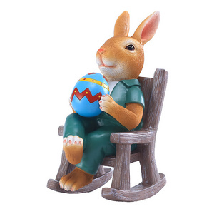 Easter Rabbit Sculpture Decoration Gift Creative Resin Crafts Colorful Eggs Rabbit Rocker Chair Decoration