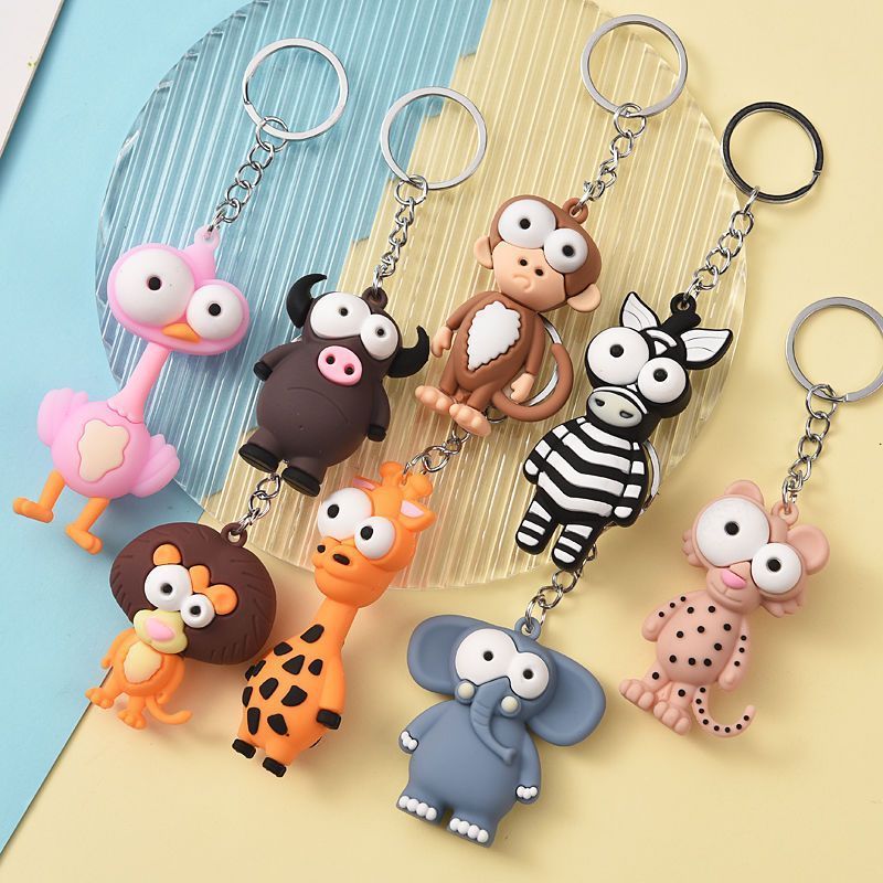 Creative Funny Animal Keychain Cute Monkey Elephant School Bag Pendant Keychain 3D Solid PVC Soft Adhesive Doll Keychain Gift