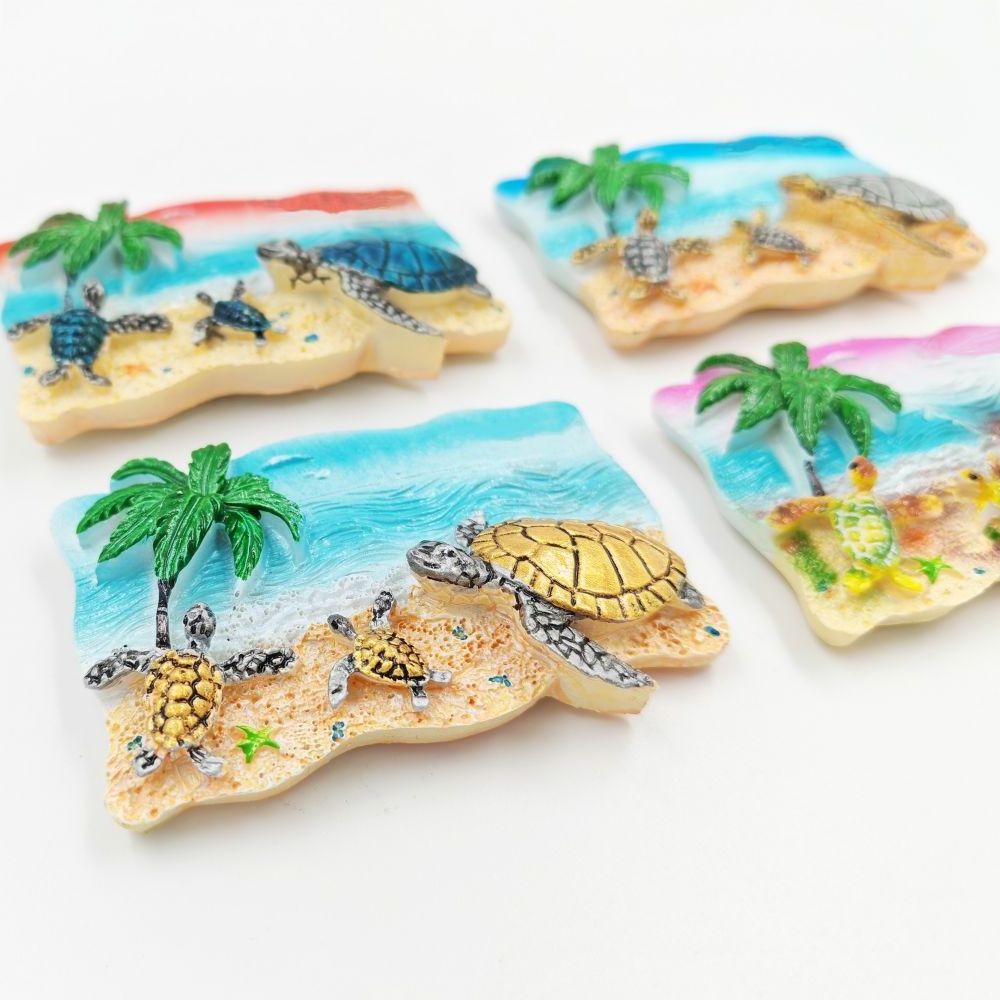 Resin Fridge Magnets Factory Custom Tourist Souvenirs Beach Ocean Coconut Sea Turtle 3D Refrigerator Magnet