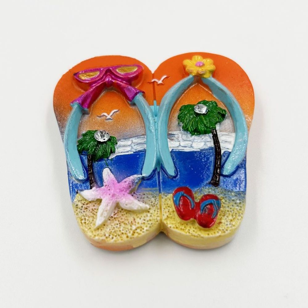 Custom Hand-painted Souvenirs 3D Fridge Magnets Wholesale Travel Souvenirs Ocean Style Slippers Resin Fridge Magnets