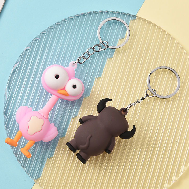 Creative Funny Animal Keychain Cute Monkey Elephant School Bag Pendant Keychain 3D Solid PVC Soft Adhesive Doll Keychain Gift