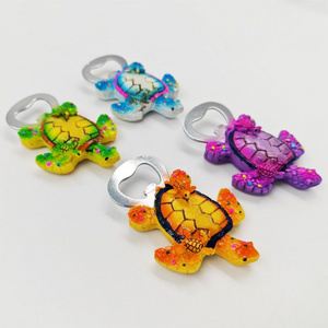 Custom Logo Resin Crafts Hand Painting Fridge Magnets Creative Travel Souvenir 3D Sea Turtle Fridge Magnets Bottle Opener