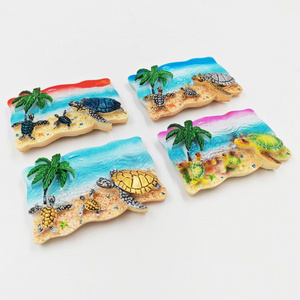 Resin Fridge Magnets Factory Custom Tourist Souvenirs Beach Ocean Coconut Sea Turtle 3D Refrigerator Magnet