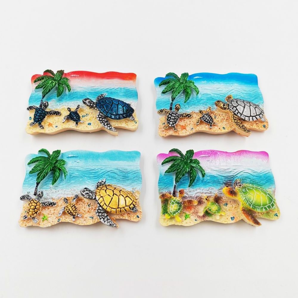 Resin Fridge Magnets Factory Custom Tourist Souvenirs Beach Ocean Coconut Sea Turtle 3D Refrigerator Magnet