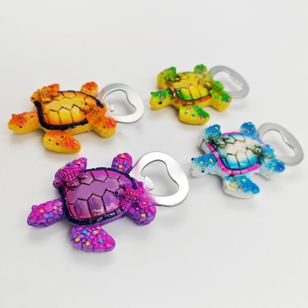 Custom Logo Resin Crafts Hand Painting Fridge Magnets Creative Travel Souvenir 3D Sea Turtle Fridge Magnets Bottle Opener