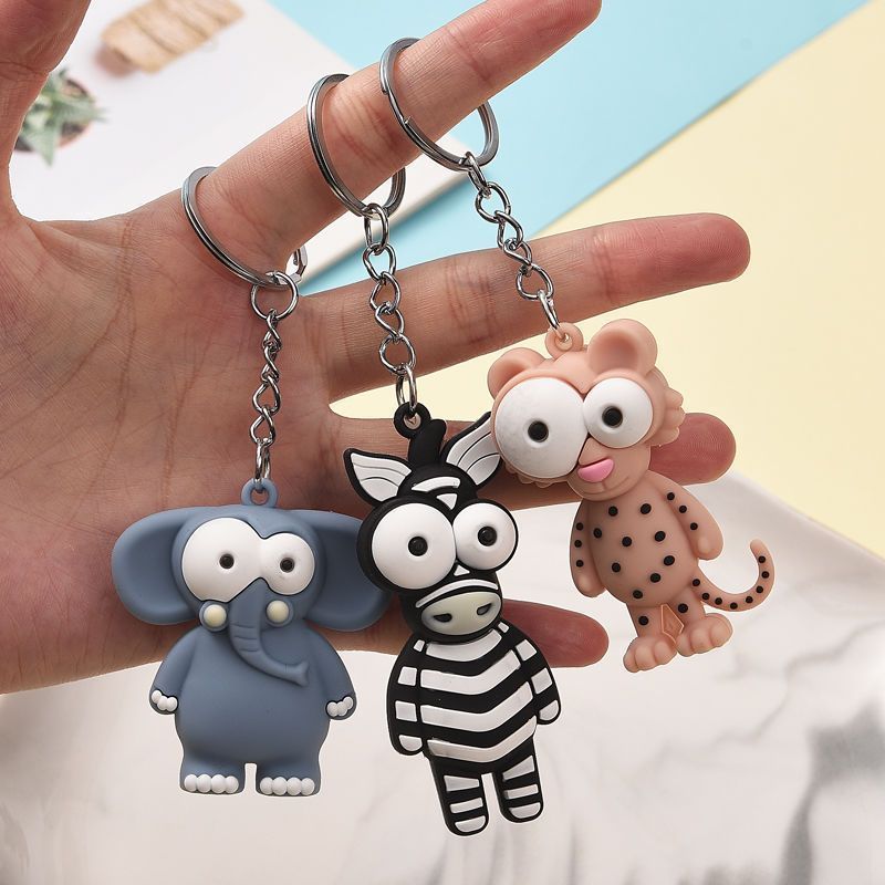 Creative Funny Animal Keychain Cute Monkey Elephant School Bag Pendant Keychain 3D Solid PVC Soft Adhesive Doll Keychain Gift