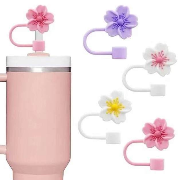 New Sakura Flower Bottle Stopper Silicone Straw Dust Plug Tumbler Cup Straw Rubber Toppers