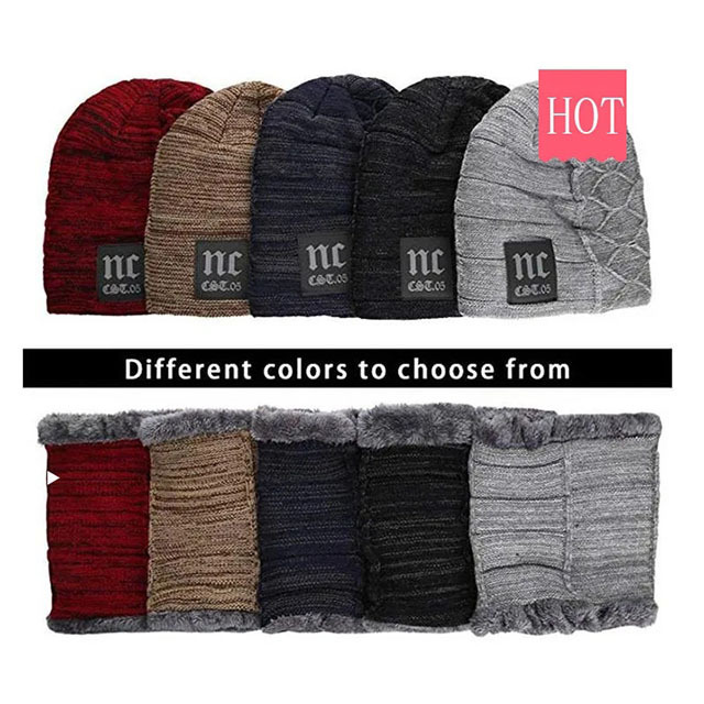 Winter Beanie Hat Scarf Set Warm Knit Hats Thick Fleece Lined Cap Neck Warmer for Men Women Balaclava Hiking Thermal Head Cover