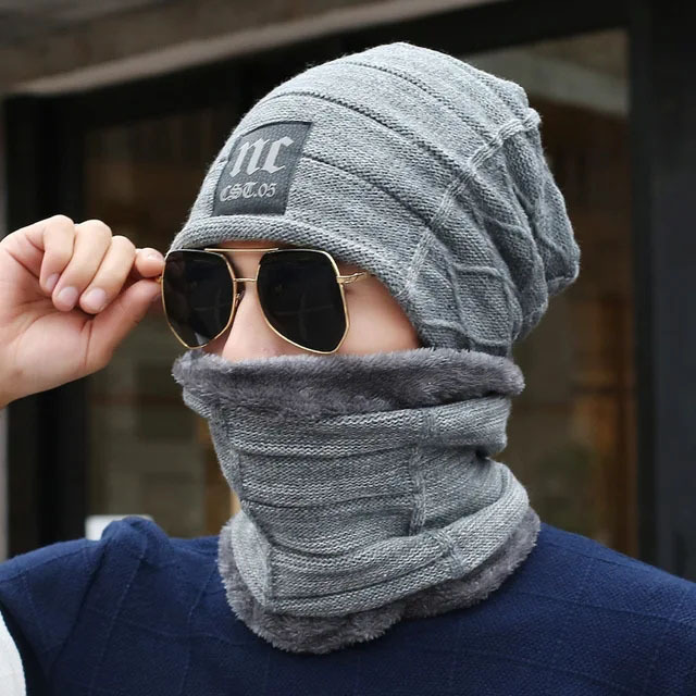 Winter Beanie Hat Scarf Set Warm Knit Hats Thick Fleece Lined Cap Neck Warmer for Men Women Balaclava Hiking Thermal Head Cover