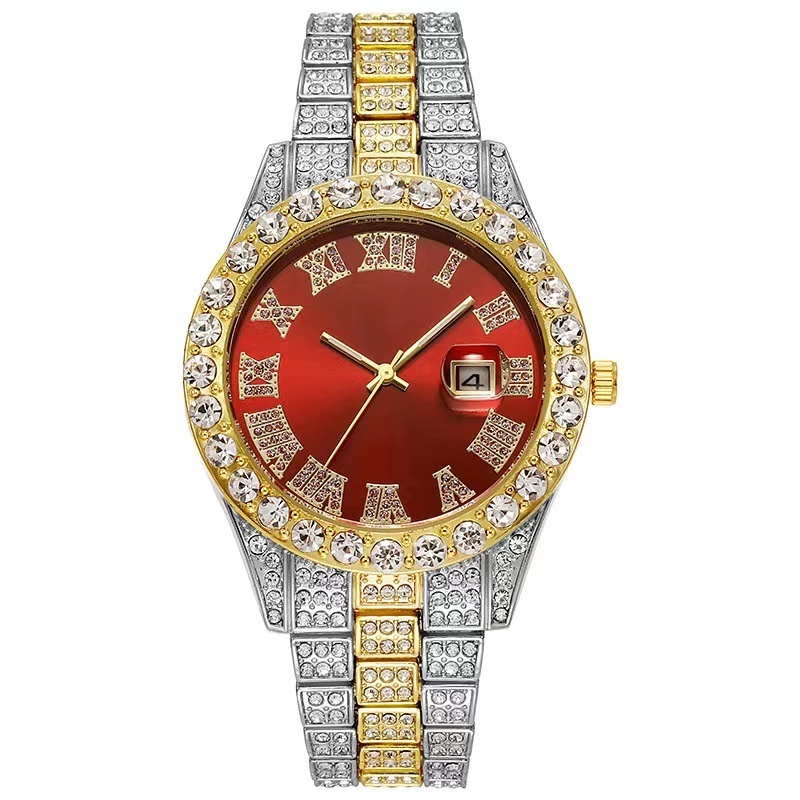 Wholesale China Luxury Custom Steel Band Fully Diamonds Calendar Quartz Watch For Men