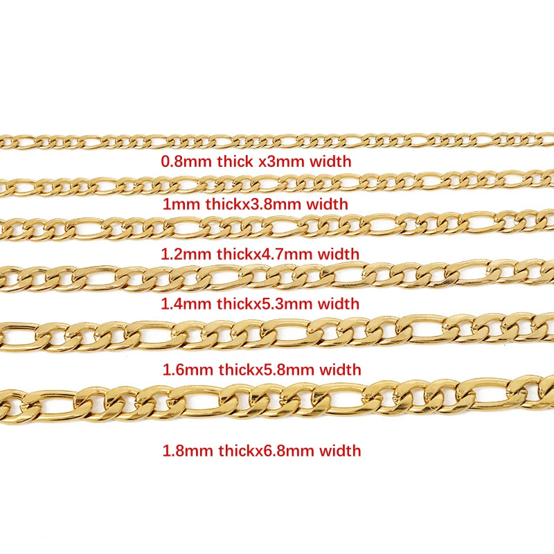 Fashion Stainless Steel Figaro Chain 3+1 Bracelet Necklace Jewelry 18K Gold Chain Bulk