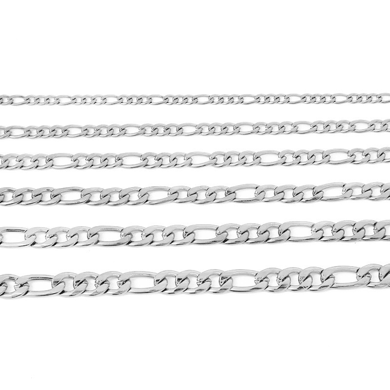 Fashion Stainless Steel Figaro Chain 3+1 Bracelet Necklace Jewelry 18K Gold Chain Bulk