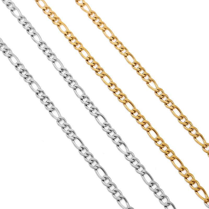 Fashion Stainless Steel Figaro Chain 3+1 Bracelet Necklace Jewelry 18K Gold Chain Bulk