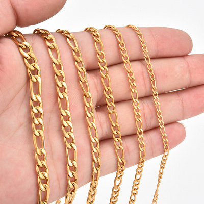 Fashion Stainless Steel Figaro Chain 3+1 Bracelet Necklace Jewelry 18K Gold Chain Bulk