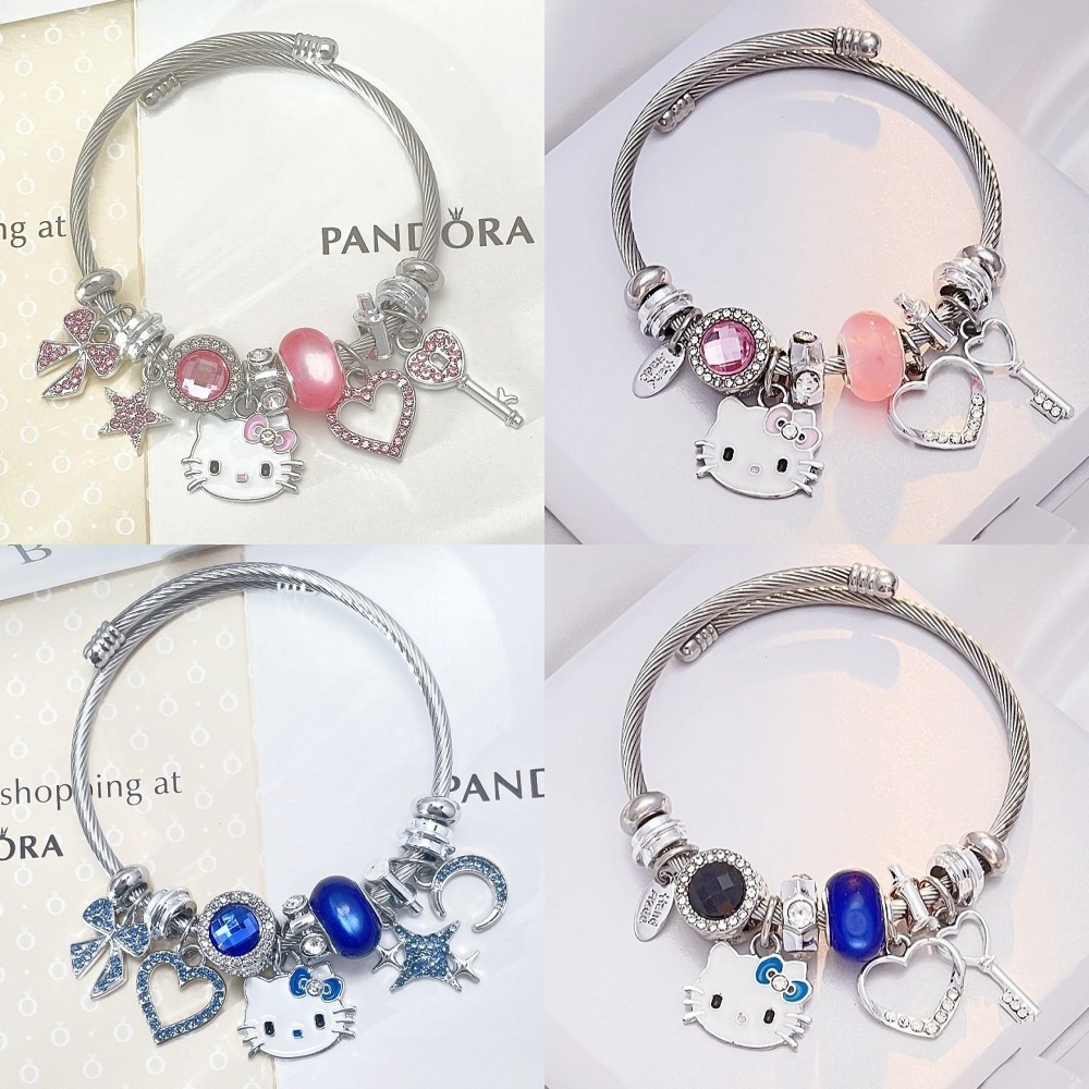 High quality low price Hello KT cartoon cat  Women's bangle Hand beaded crystal love adjustable Hello kitty bracelet