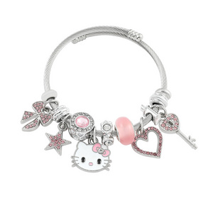 High quality low price Hello KT cartoon cat  Women's bangle Hand beaded crystal love adjustable Hello kitty bracelet