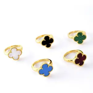 18K Gold Plating  fine Stainless Steel RingsTarnish Free Fashion Jewelry Women Dainty Four-leaf Clover Ring