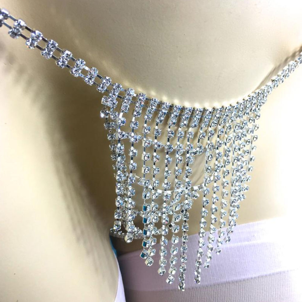 Sexy Rhinestone Tassel Underwear Thong Panties For Women Crystal Belly beads Waist Chain Body chain Jewelry Gift