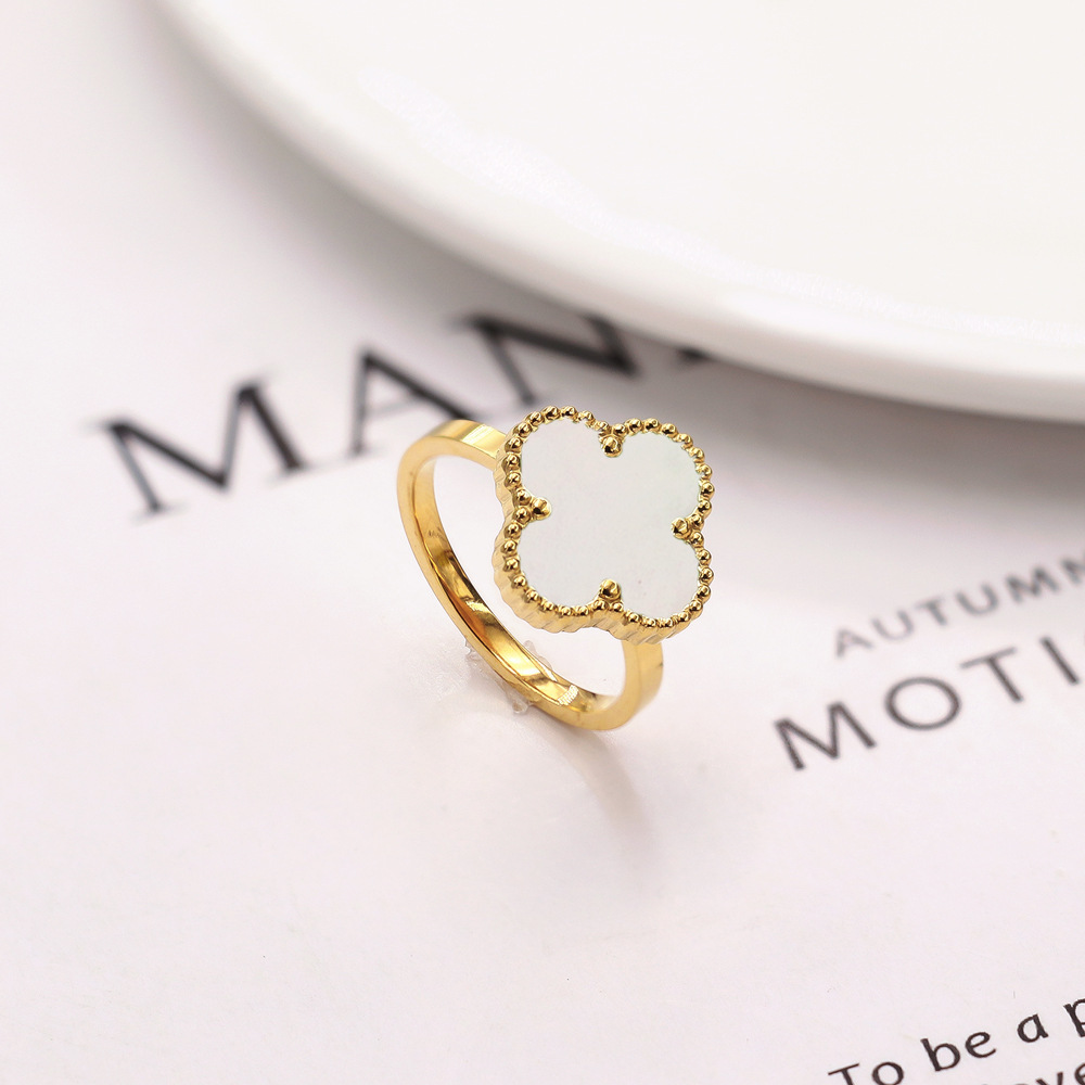 18K Gold Plating  fine Stainless Steel RingsTarnish Free Fashion Jewelry Women Dainty Four-leaf Clover Ring